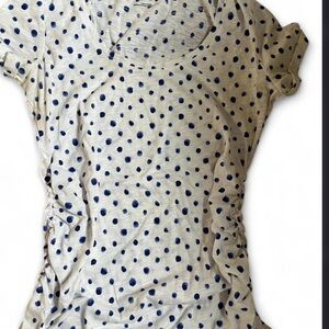 Maternity White Polka Dot Short Sleeve Top with Navy Dots